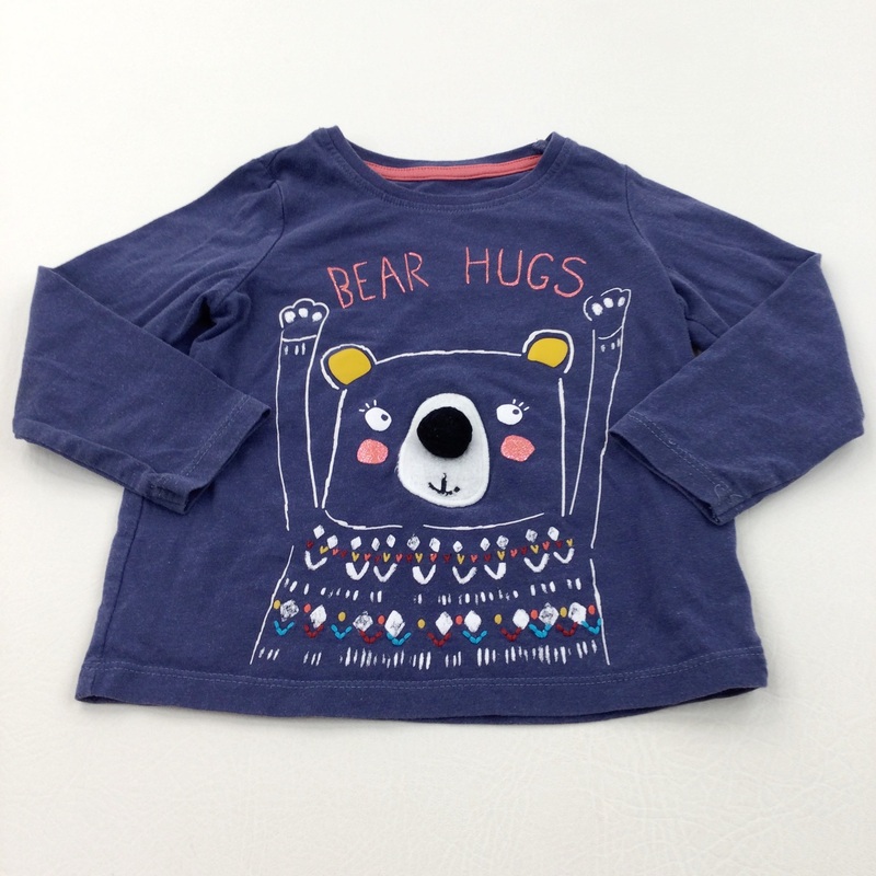 'Bear Hugs' Appliqued Navy Long Sleeve Top - Girls 18-24 Months