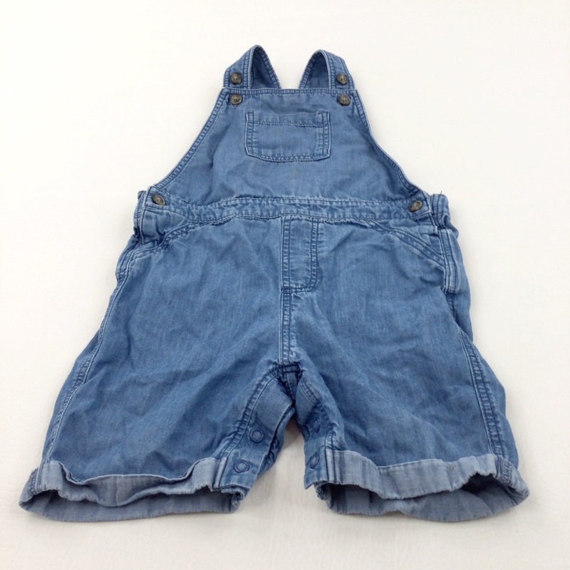 Blue Denim Effect Cotton Short Dungarees - Boys/Girls 18-24 Months