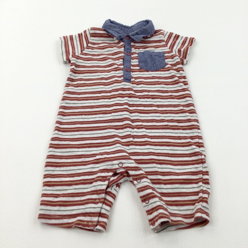 Blue, Red & Grey Striped Polo Shirt Style Romper - Boys 12-18 Months