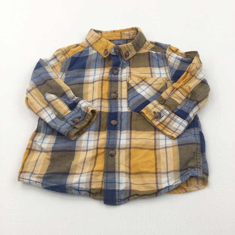 Golden Yellow & Navy Checked Cotton Shirt - Boys 6-9 Months