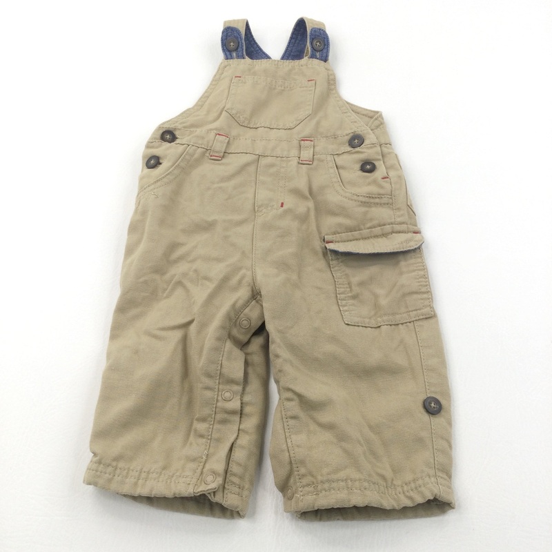 Light Brown Lined Cotton Cargo Dungarees - Boys 6-9 Months