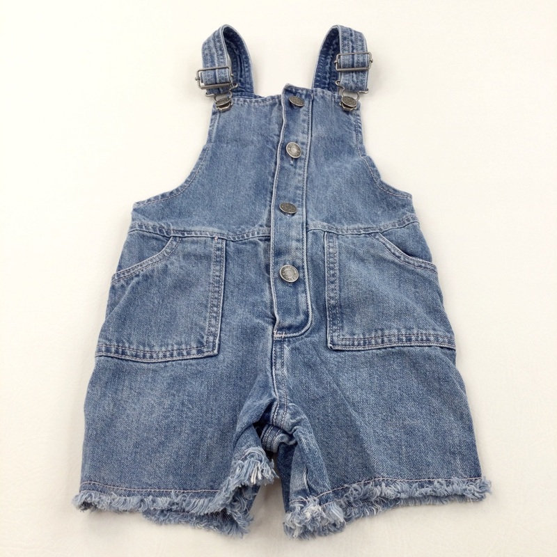 Mid Blue Denim Short Dungarees - Girls 3 Years