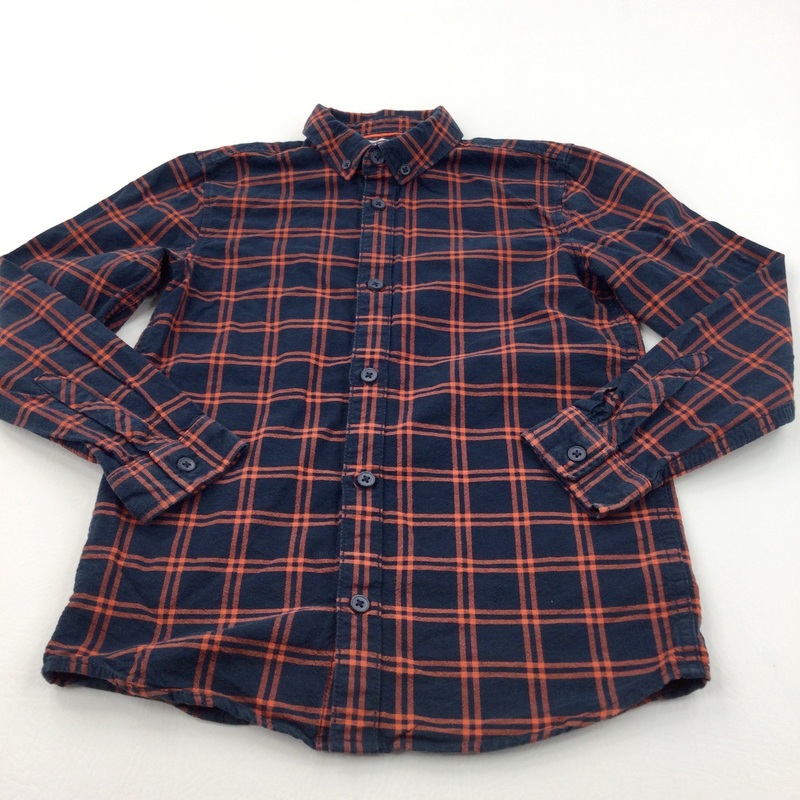 Navy & Orange Checked Cotton Shirt - Boys 7-8 Years