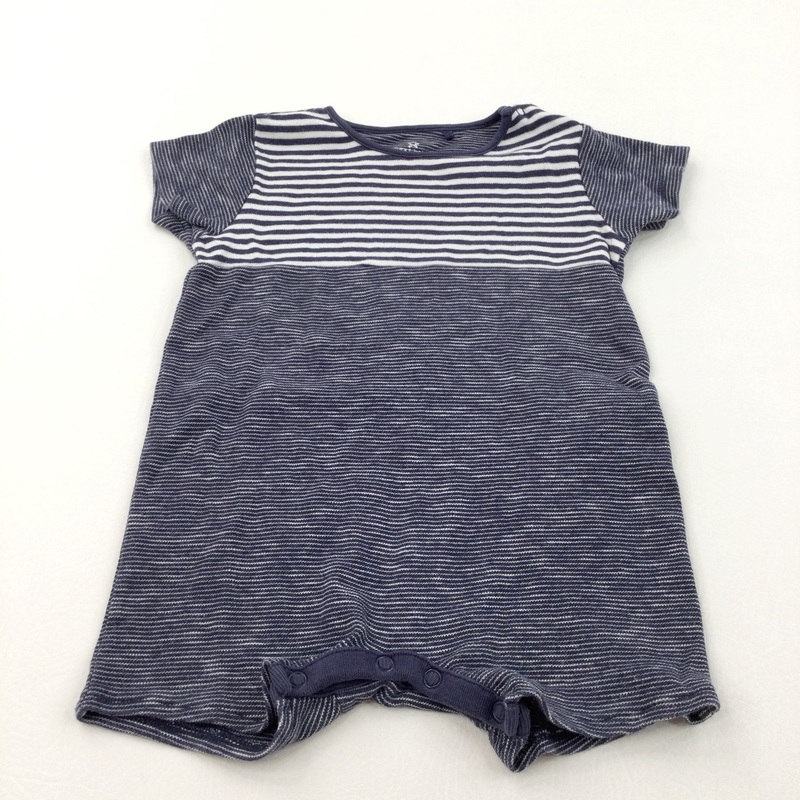 Navy & White Striped Jersey Romper - Boys 12-18 Months