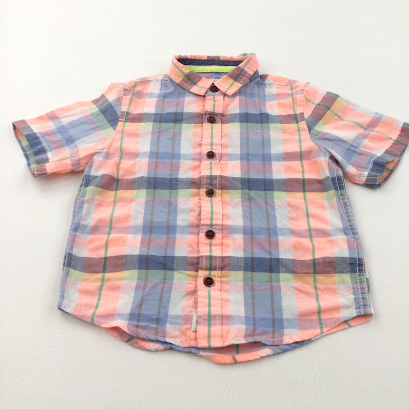 Neon Pink, White & Blue Checked Cotton Shirt - Boys 2-3 Years