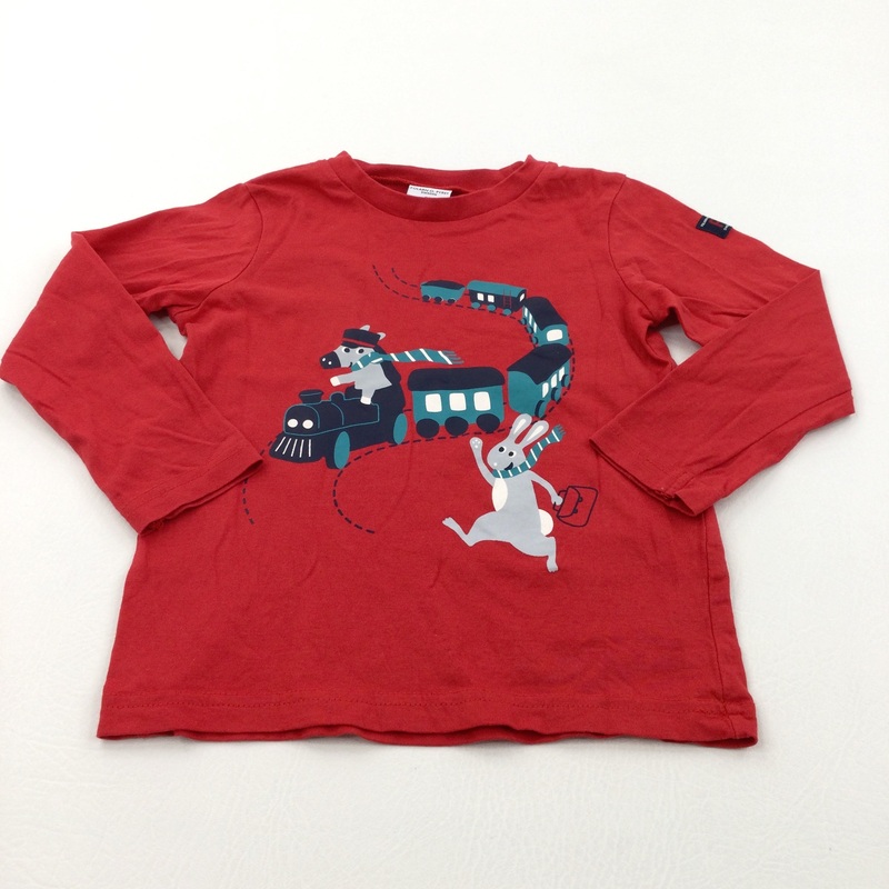 Rabbits & Train Red Long Sleeve Top - Boys 2-3 Years
