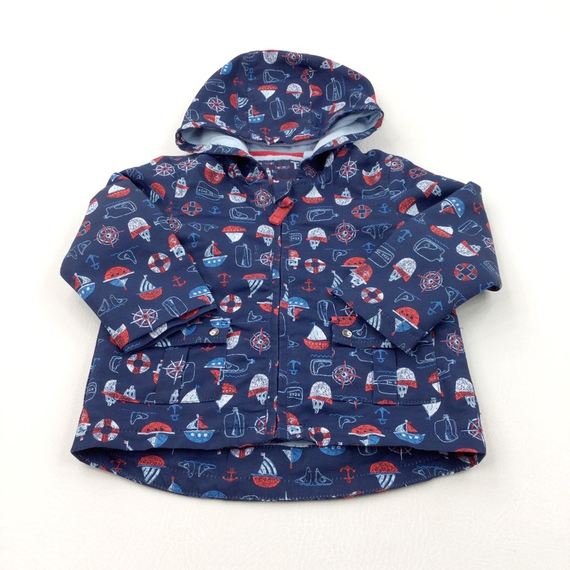Sailing Boats Red & Navy Fleece Lined Lightweight Showerproof Coat - Boys 12-18 Months