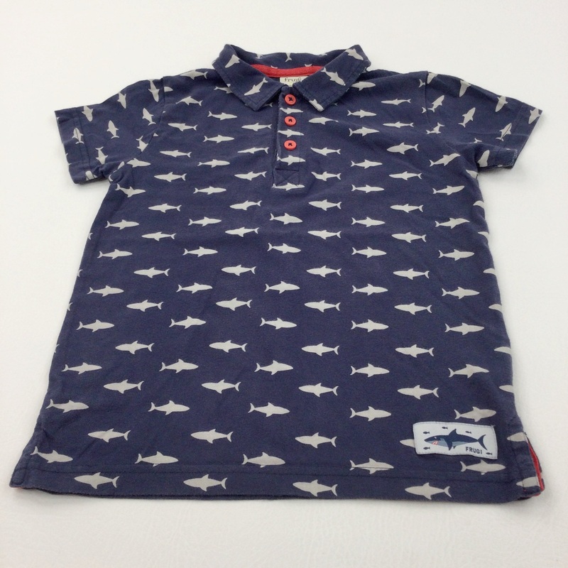 Sharks Grey & Navy Organic Cotton Polo Shirt - Boys 5-6 Years