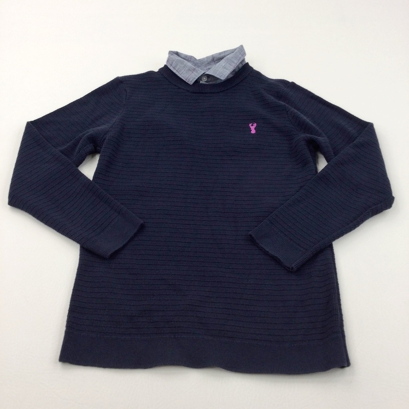 Stag Motif Navy Lightweight Jumper with Faux Shirt Collar - Boys 7-8 Years