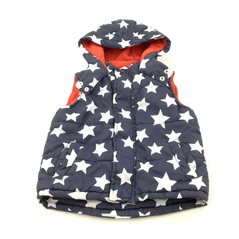 Stars White & Navy Fleece Lined Hoodie Gilet - Boys 12-18 Months