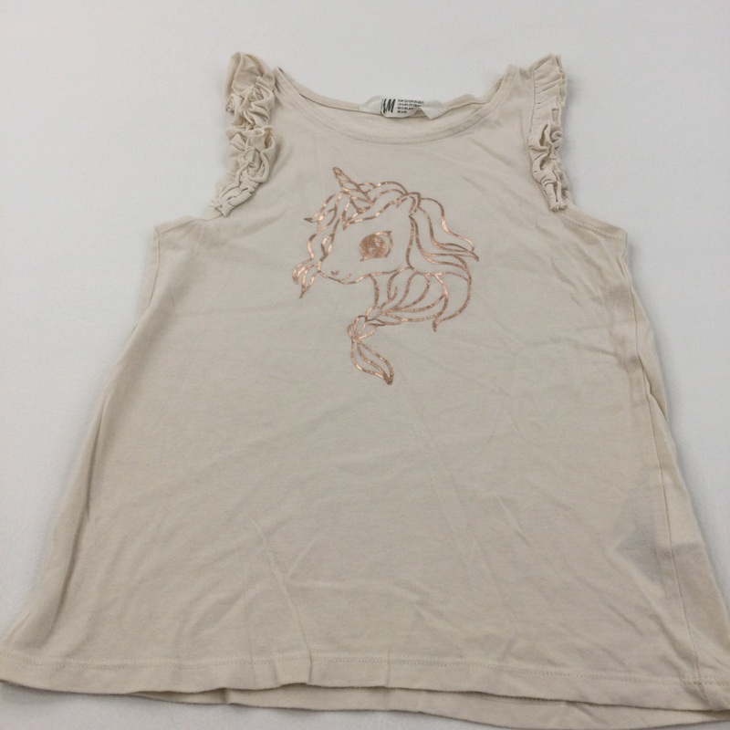 Unicorn Cream Tunic Top with Frilly Sleeves - Girls 6-7 Years