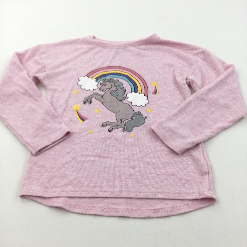 Unicorn & Rainbow Glittery Mottled Knitted Long Sleeve Top - Girls 6-7 Years