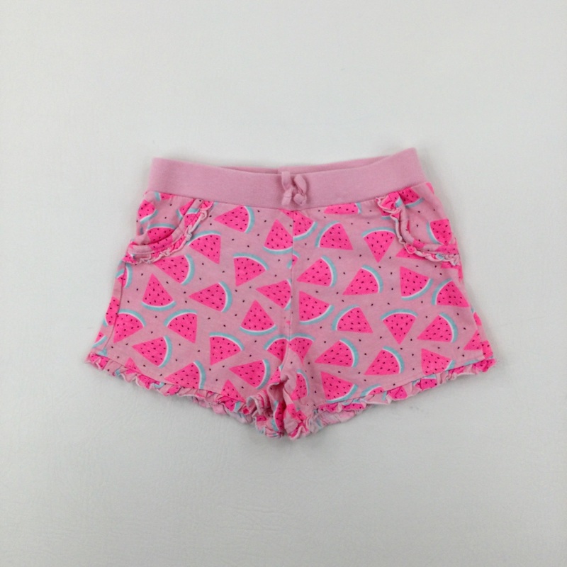 Watermelon Slices Pink Jersey Shorts - Girls 5-6 Years