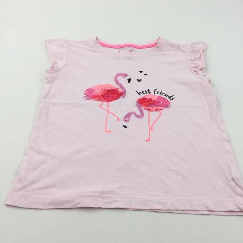 'Best Friends' Sequin Flip Flamingos Pink T-Shirt - Girls 9-10 Years