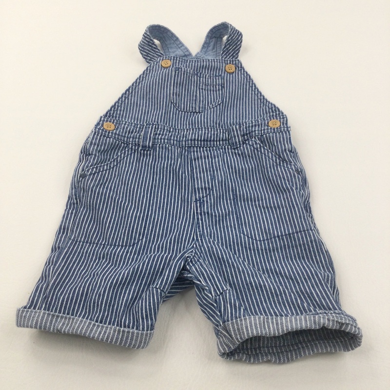 Blue & White Striped Cotton Twill Short Dungarees - Boys 18-24 Months