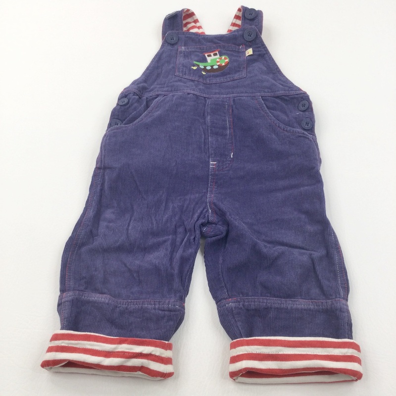Boat Embroidered Blue & Red Cord Dungarees - Boys 18-24 Months