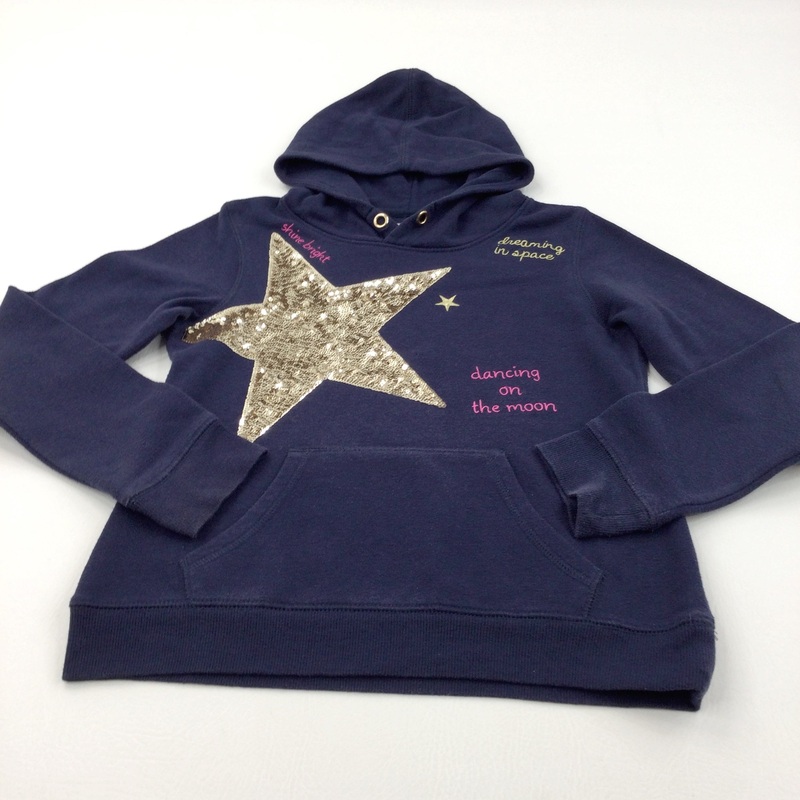 'Dancing On The Moon' Sequin Stars Navy Hoodie Sweatshirt - Girls 8-10 Years