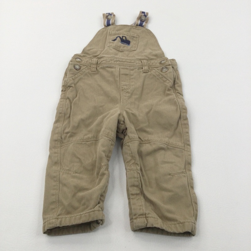 Digger Embroidered Light Tan Lined Cotton Twill Dungarees - Boys 9-12 Months