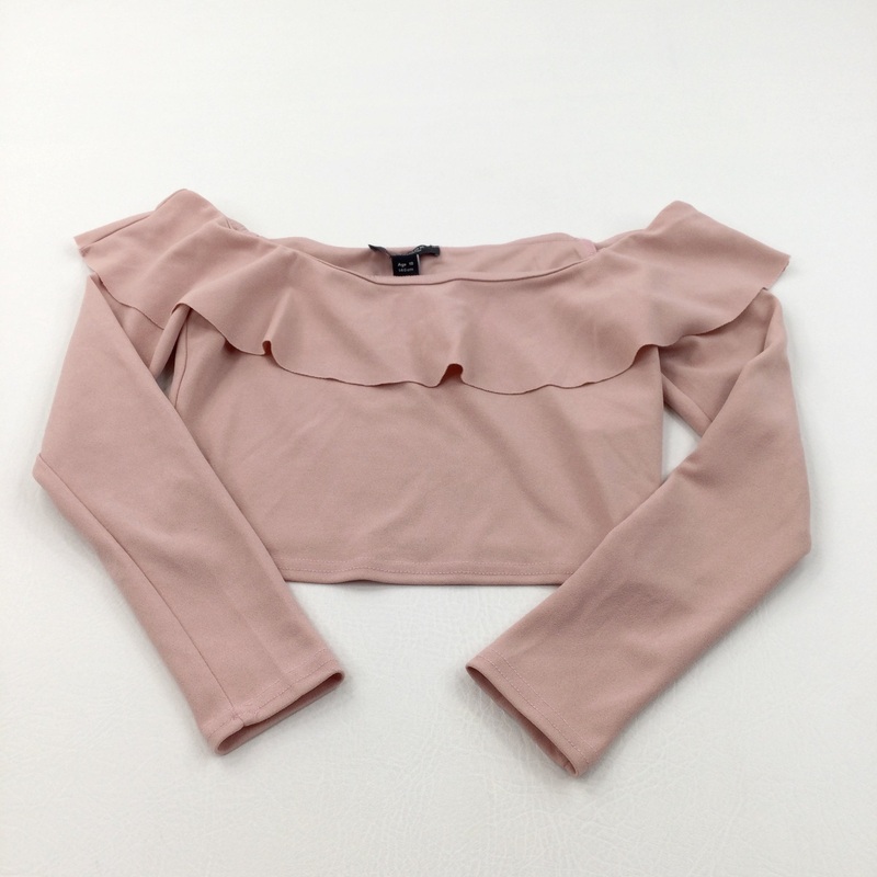Dusky Pink Cropped Blouse with Frilly Neckline - Girls 10 Years