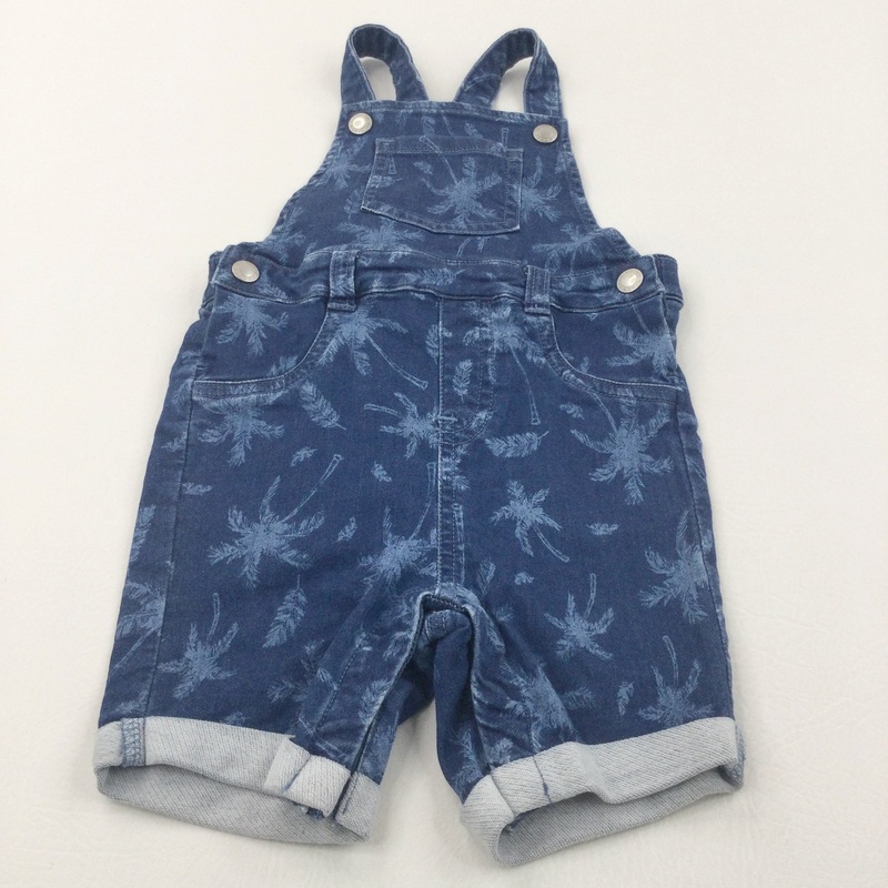 Palm Trees Blue Jersey Short Dungarees - Boys 2-3 Years