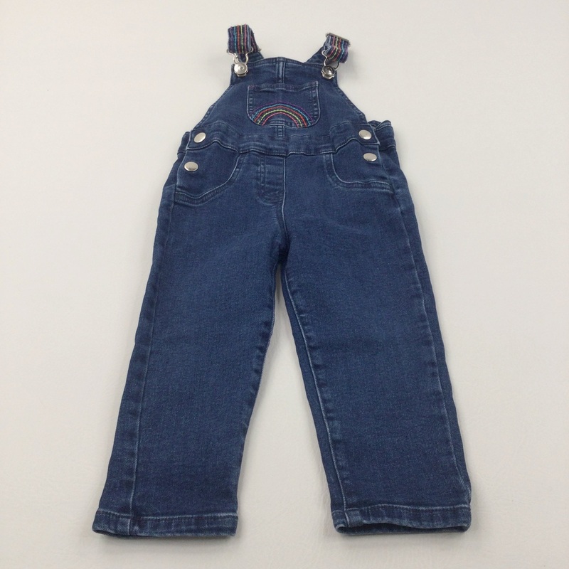 Rainbow Embroidered Dark Blue Denim Dungarees - Girls 18-24 Months
