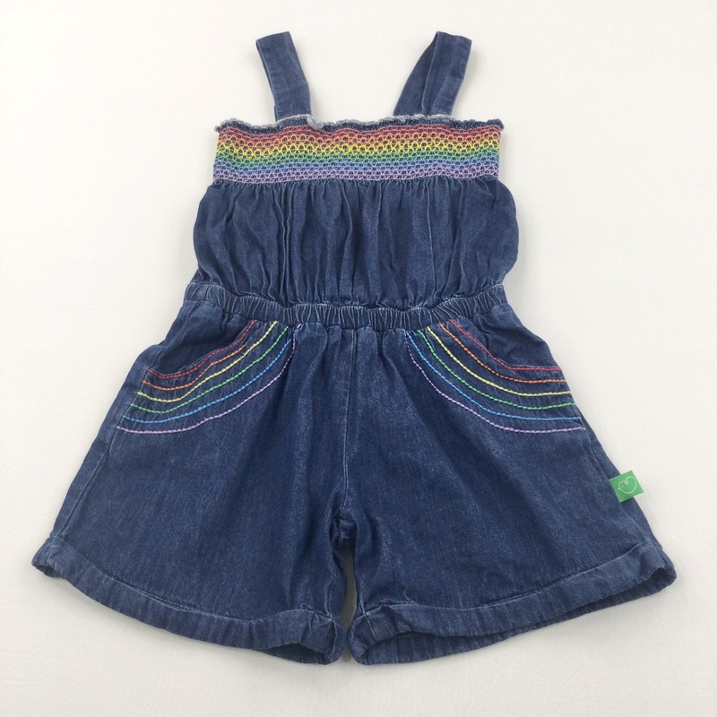 Rainbow Stitching Lightweight Denim Playsuit - Girls 3-4 Years