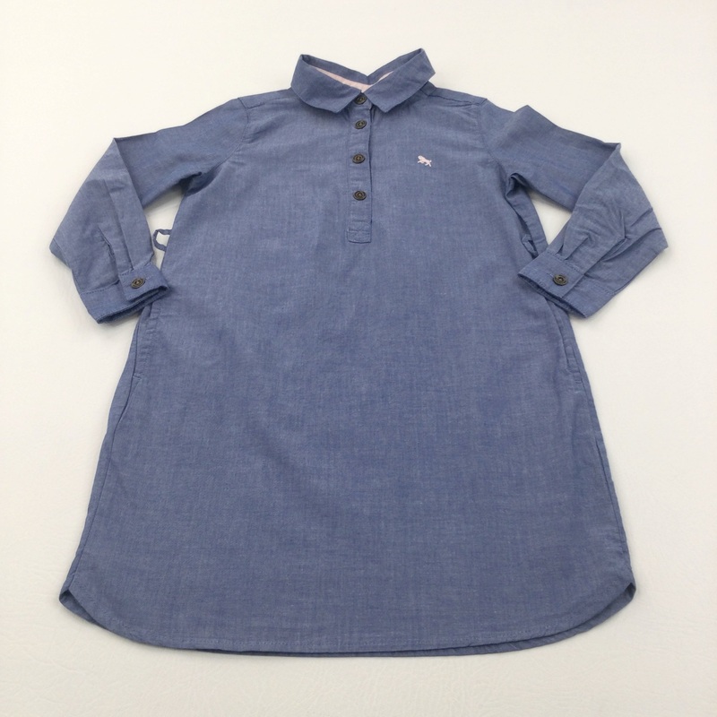Ram Motif Blue Cotton Shirt Style Dress - Girls 2-3 Years