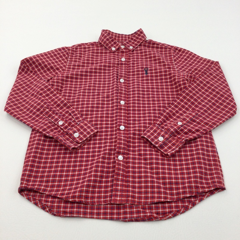 Red, Blue & White Checked Cotton Shirt - Boys 9 Years