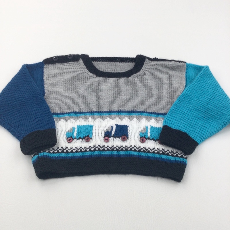 Trucks Grey, Blue, White & Black Handknitted Jumper - Boys 3-4 Years