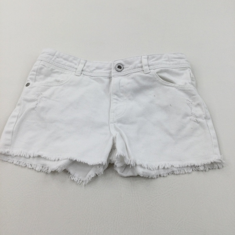 White Cotton Twill Shorts with Adjustable Waistband - Girls 9-10 Years