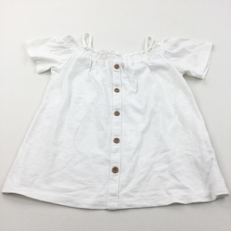 White Jersey Wide Neckline T-Shirt/Blouse - Girls 8 Years