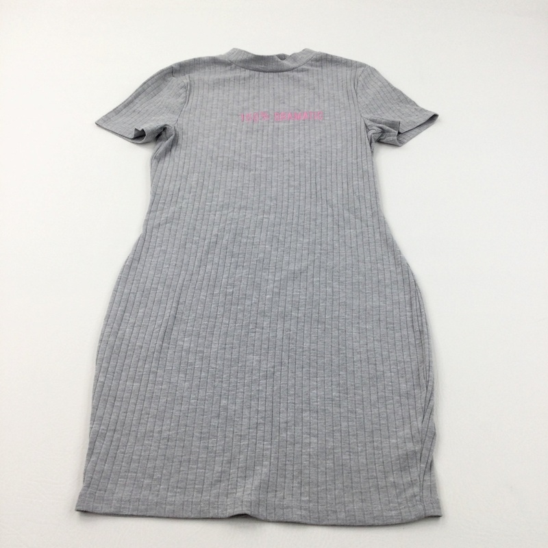 '100% Dramatic' Grey Ribbed Dress - Girls 12-13 Years