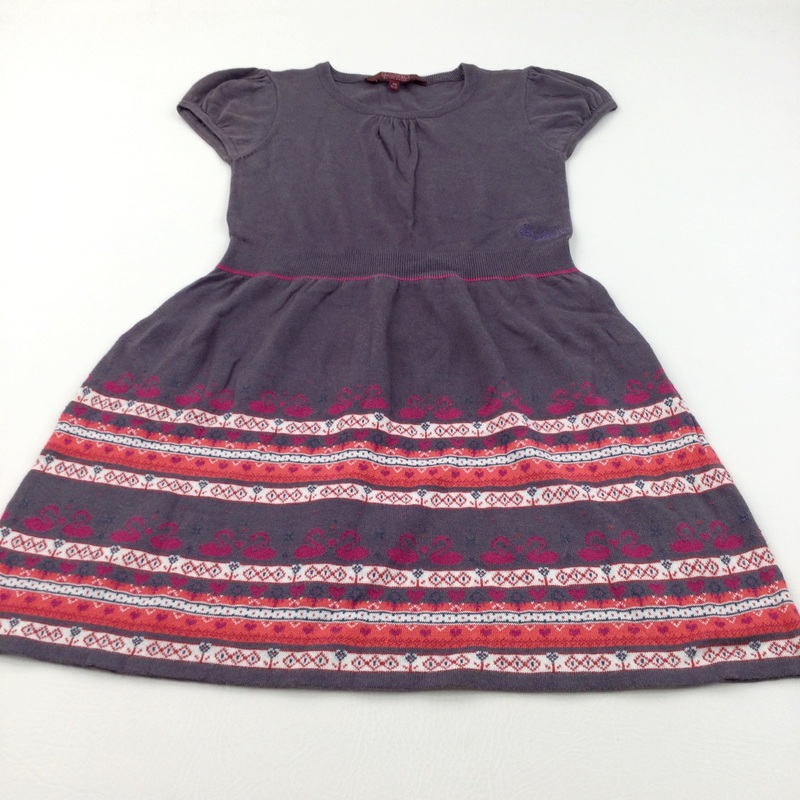 'Baker' Swans & Flowers Red, White & Grey Knitted Dress - Girls 11-12 Years