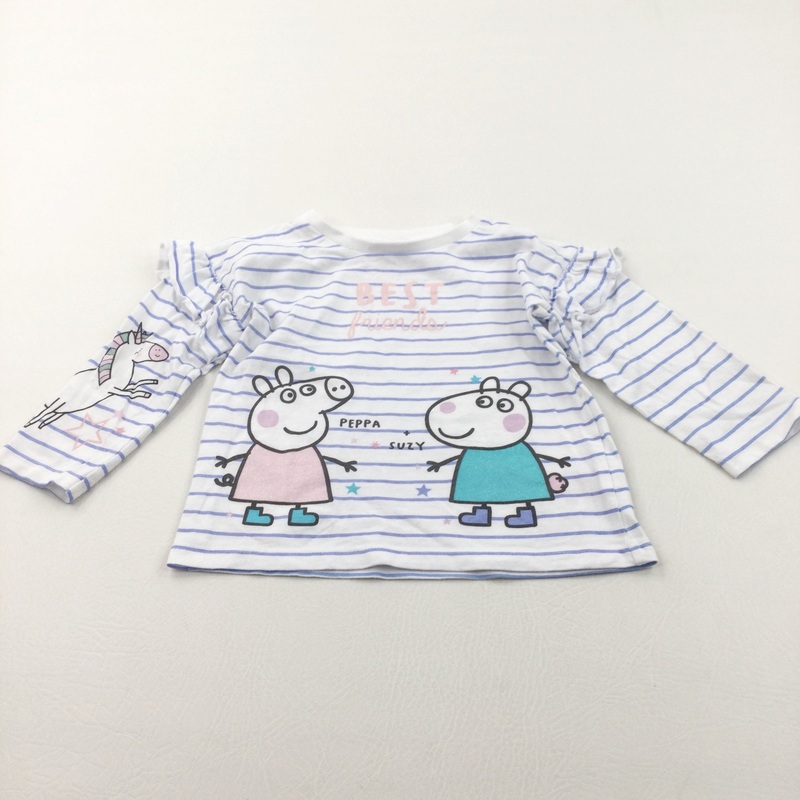 'Best Friends' Peppa Pig & Suzy Sheep Blue & White Striped Long Sleeve Top - Girls 12-18 Months