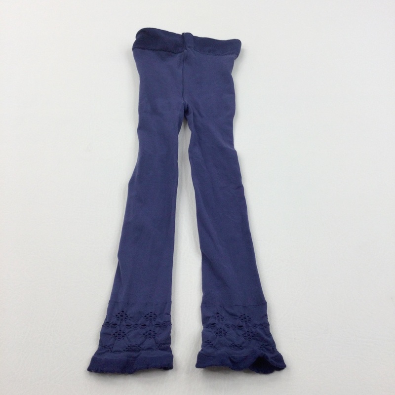 Blue Footless Tights with Broderie Detail - Girls 5-6 Years