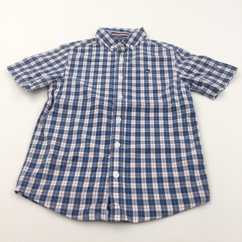 Blue, Red & White Checked Cotton Shirt - Boys 8 Years