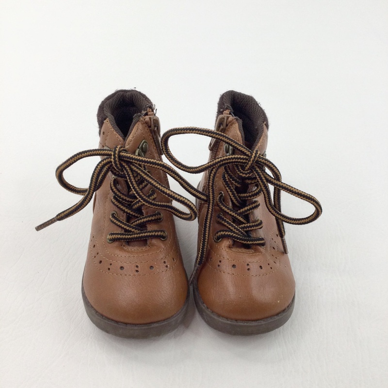 Brown Smart Side Zip & Lace Up Leatherette Boots - Boys - Shoe Size 5