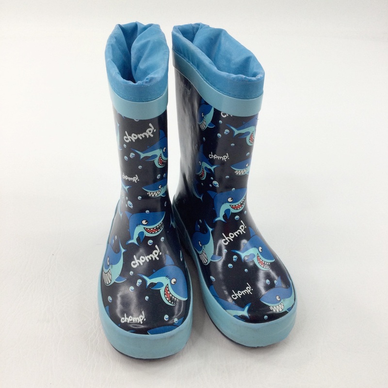 'Chomp' Sharks Blue & Navy Boots with Attached Gaiters - Boys - Shoe Size 8