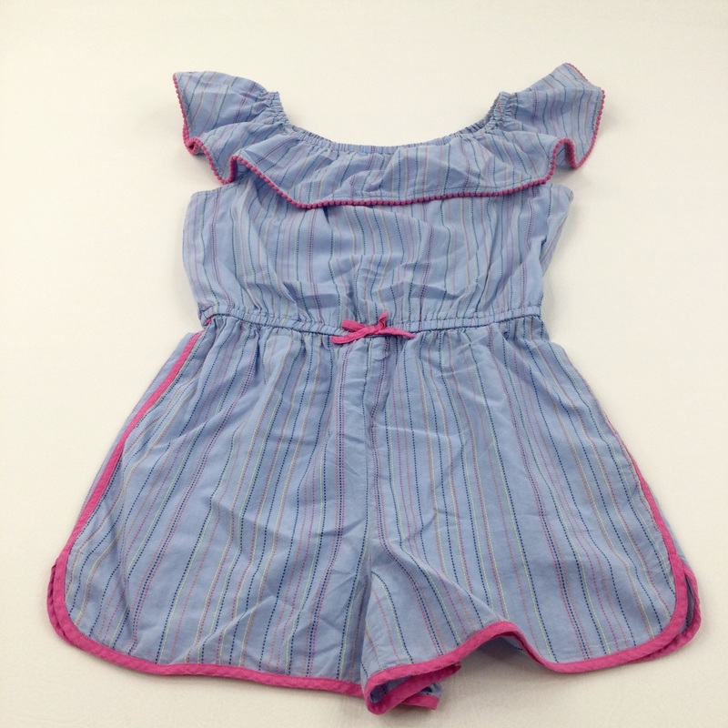 Colourful Stitching Blue & Pink Lightweight Cotton Playsuit - Girls 12-13 Years