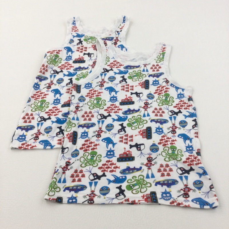 Colourful Vehicles & Sea Creatures - Set of 2 Vests - Boys 5-6 Years