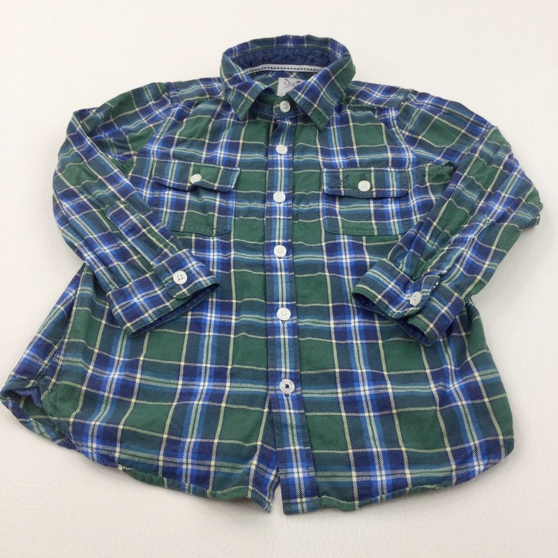 Crew Clothing Green, Blue & Navy Checked Cotton Shirt - Boys 4-5 Years