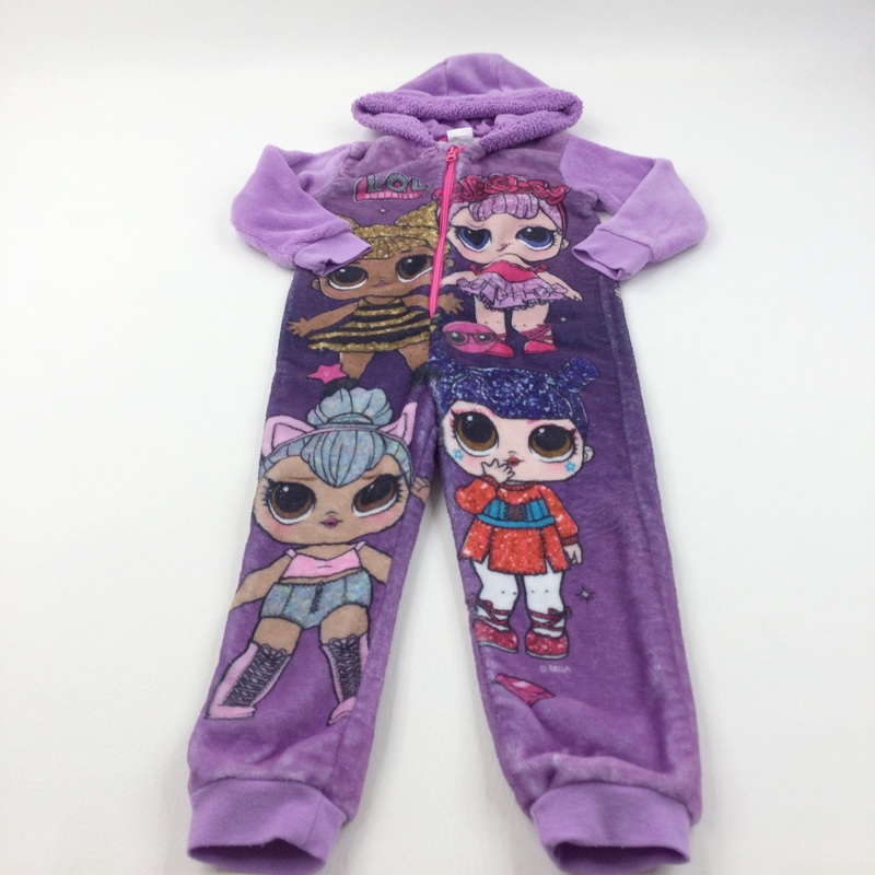 LOL Dolls Purple Fleece Onesie with Hood - Girls 5-6 Years