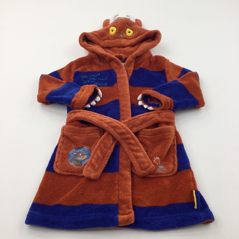 'Oh Help, Oh No, It's A Gruffalo' Tan & Blue Striped Dressing Gown - Boys 2-3 Years