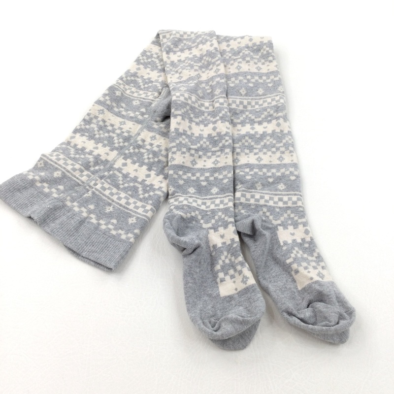 Patterned Grey & Cream Tights - Girls 11-12 Years