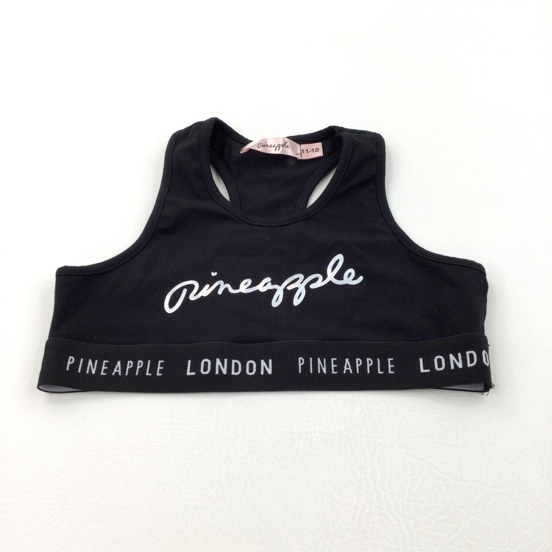 'Pineapple London' Black Crop Top - Girls 11-12 Years