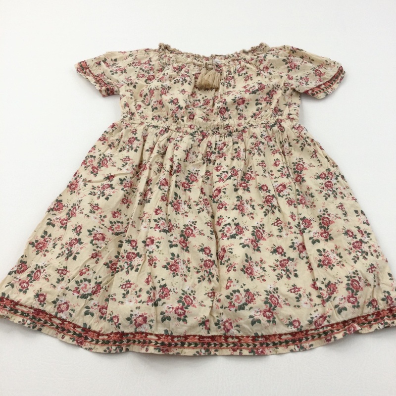 Roses Pale Yellow & Red Cotton Tunic Blouse - Girls 6-7 Years
