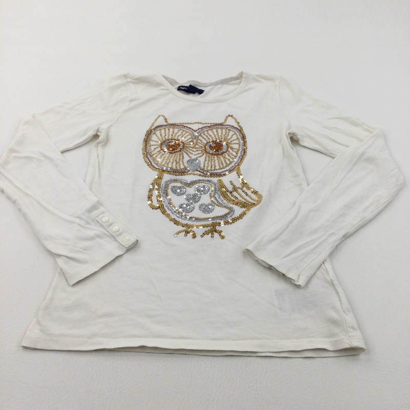 Sequins Owl White Long Sleeve Top - Girls 10-11 Years