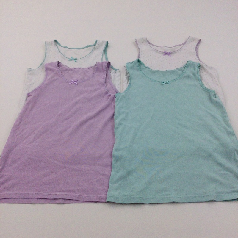 Set of 4 Vests - Lilac, Green & White - Girls 7-8 Years