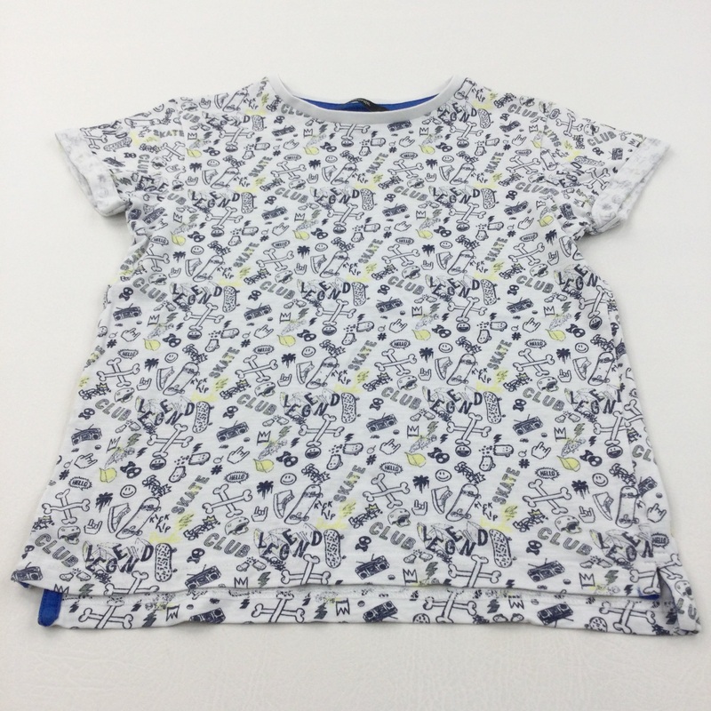 Skateboards & Crossbones White, Navy & Yellow T-Shirt - Boys 7-8 Years