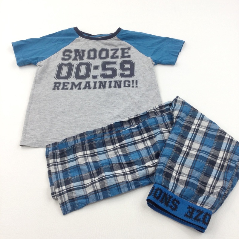 'Snooze' Grey, Blue & Navy Jersey & Cotton Pyjamas - Boys 4-5 Years